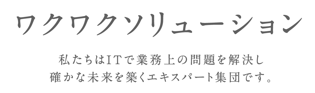 わくわくソリューション私たちはITで業務上の問題を解決し確かな未来を築くエキスパート集団です。